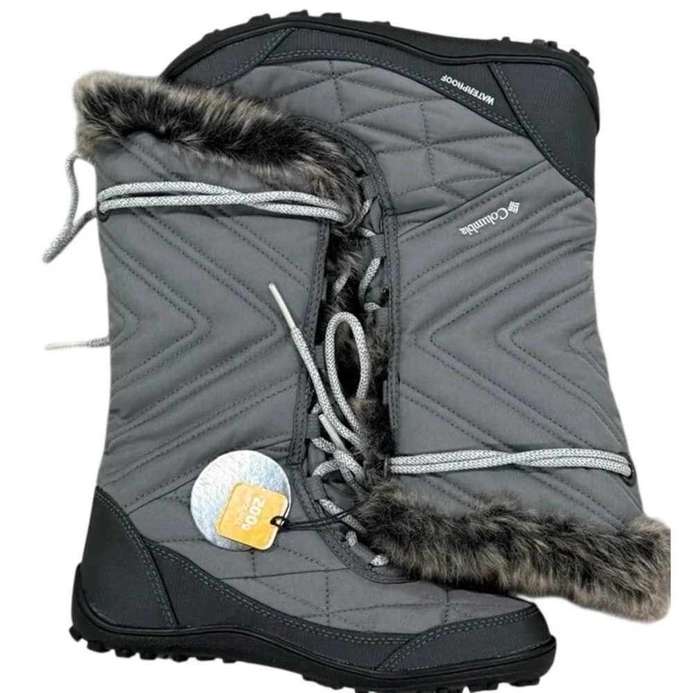 Columbia Omni-Grip Winter Boots Gray Fur Trim Womens‎ Size 5
